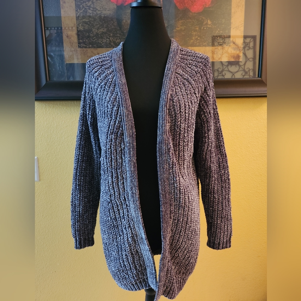 💯 Chenille gray cardigan sweater size small